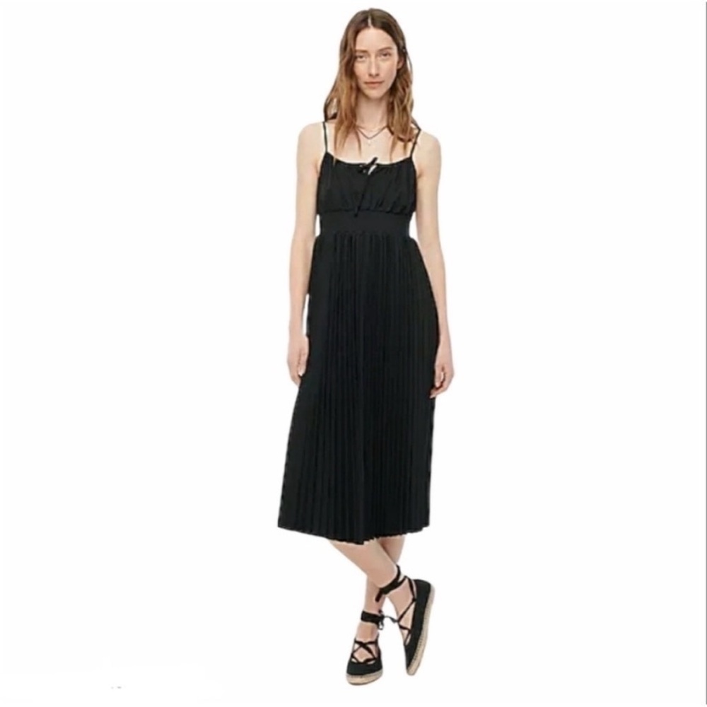 J. Crew Women’s Black Smocked-Waist Midi Pleated Dress Size 6